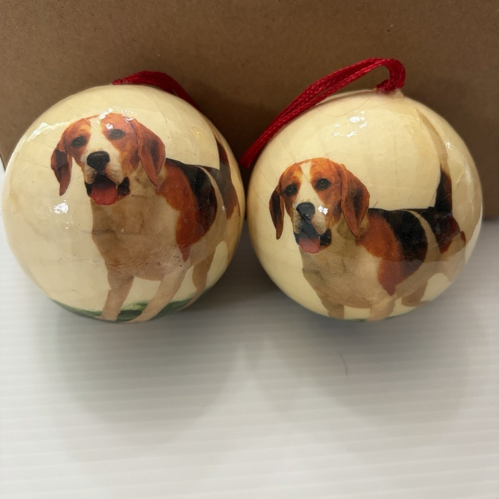 Vintage Beagle Christmas Ornaments Set Of 2 Holiday Tree Decor